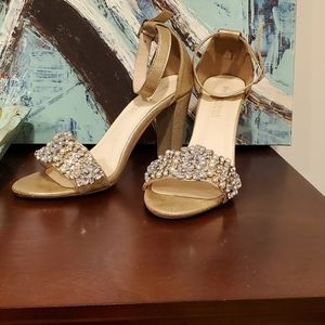 Benjamin Walk Women Gold Rhinestone Party Shoes Ankle Bracelet Size 6.5